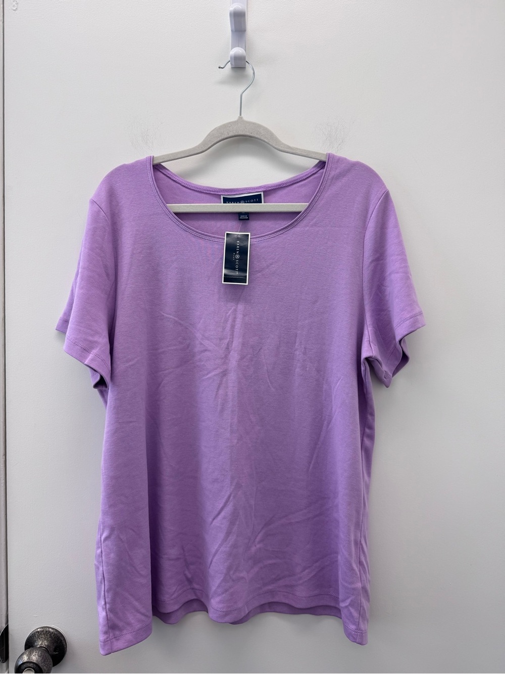 Karen Scott Lavender Scoop Neck Short Sleeve Top - Picture 2 of 5